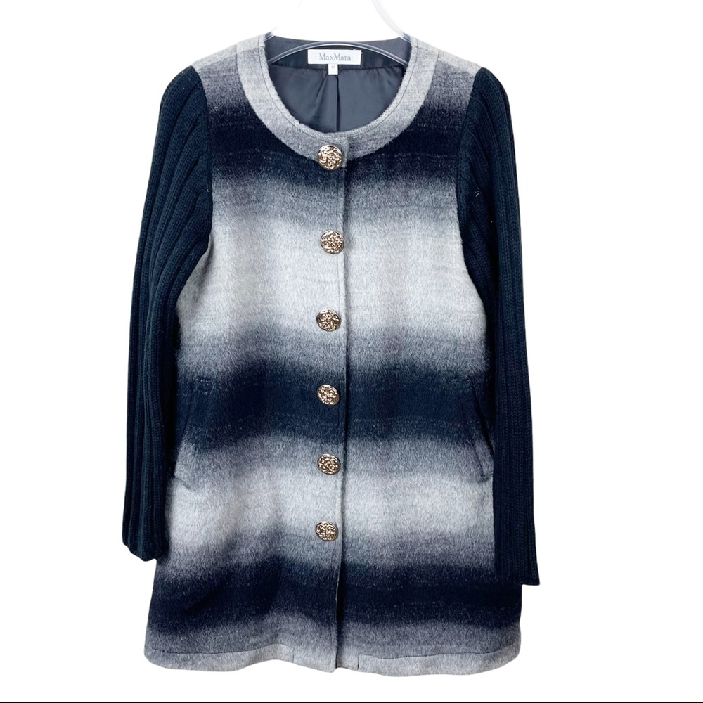 MaxMara 100% wool mohair cable knit sleeve longline sweater jacket round neck